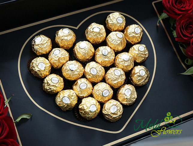 Black box with 'I Love You' roses and Ferrero Rocher photo